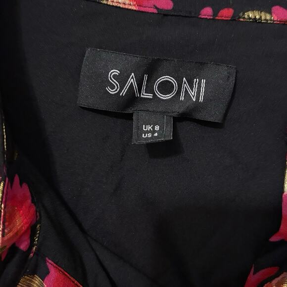 Saloni Red Gold Silk Tilly Floral Print Polka Dot Mini Dress Size 4 - Picture 4 of 7